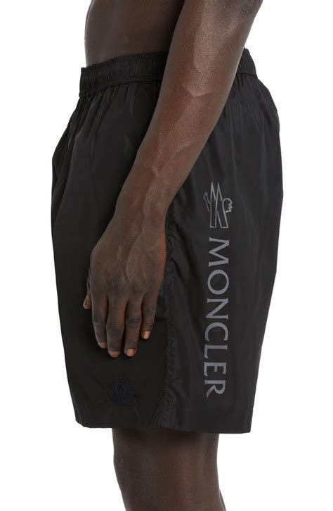 Moncler Reflective Logo Nylon Swim Trunks .